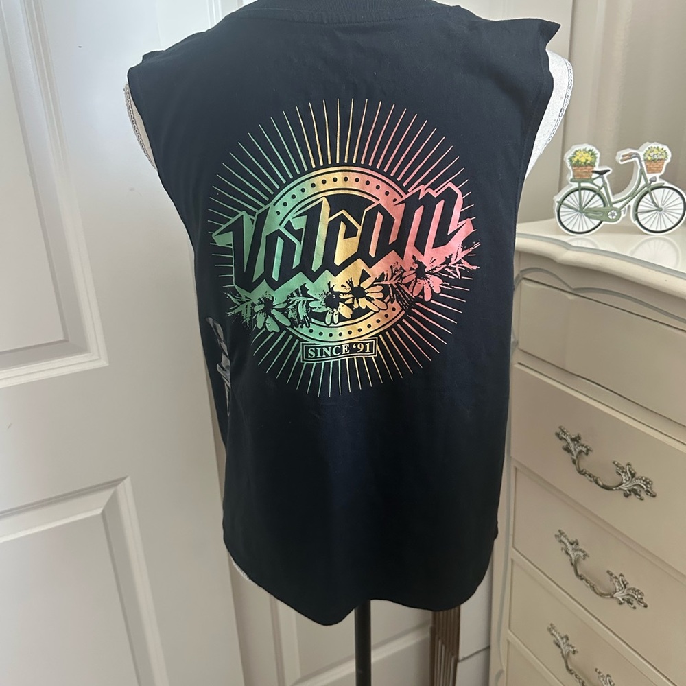 Volcom Black Sleeveless Tee with Colorful Graphic